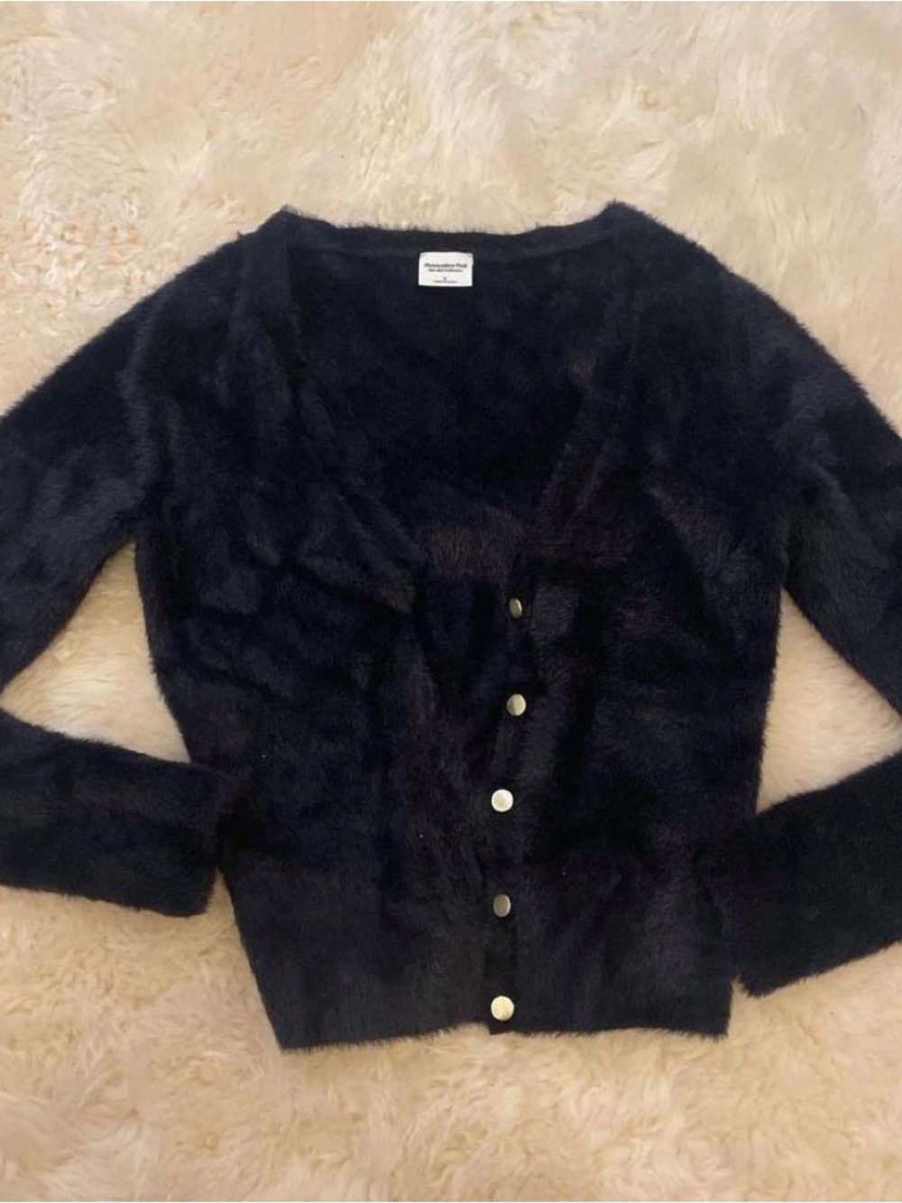 Abercrombie & Fitch Black Fuzzy Button-Front Cardigan